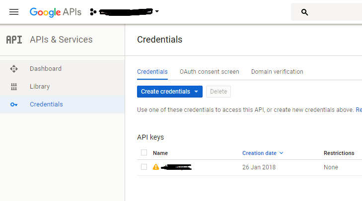 Create Credentials in Google API
